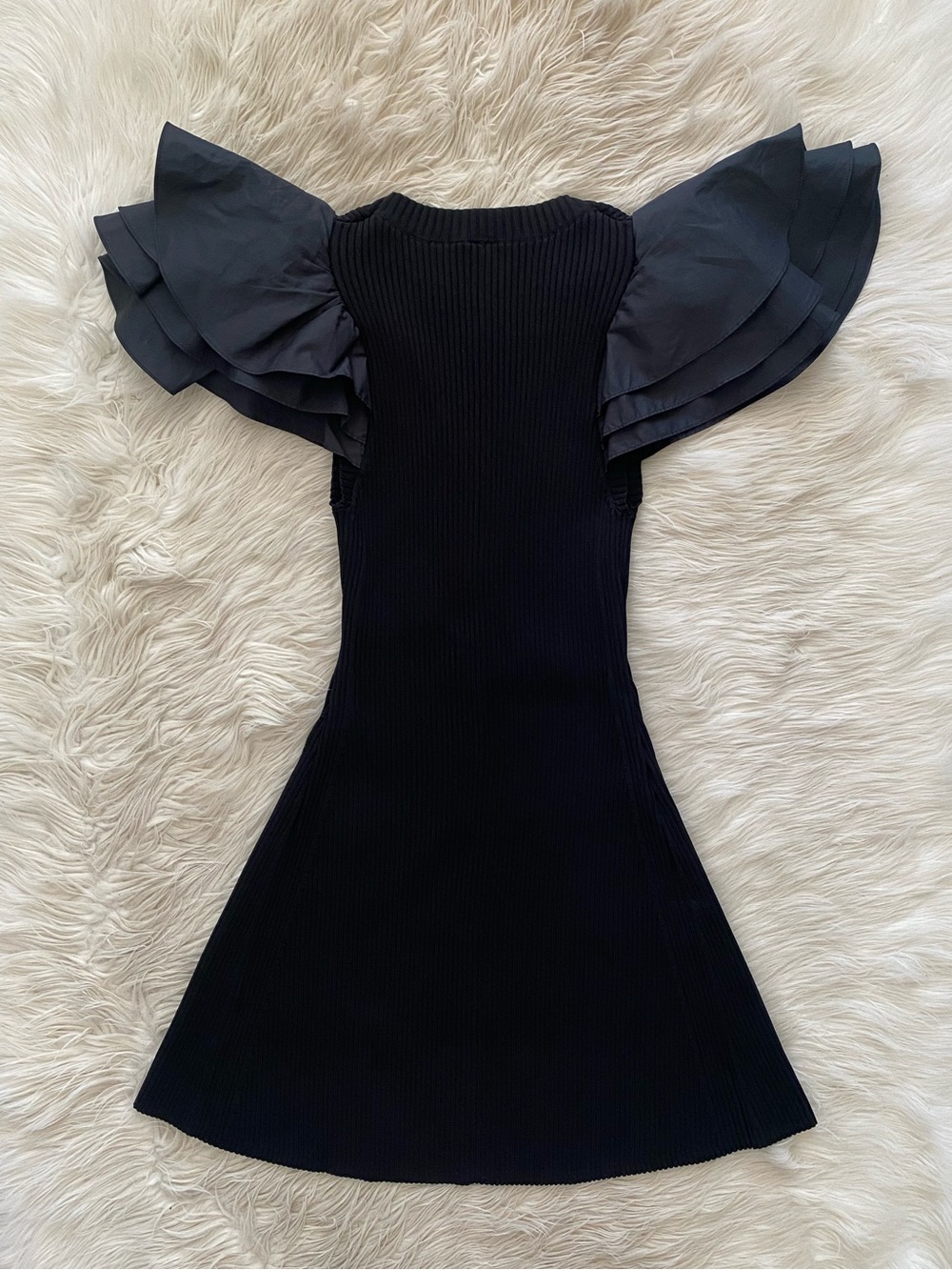 Aje Questa Puff Sleeve Mini Dress Black Ribbed Knit Little Black Dress US 4 - Picture 8 of 16